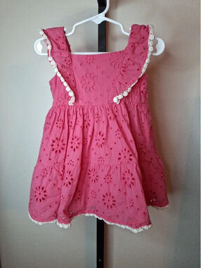 Vtg Blueberi boulevard Girls Pink Eyelet Dress 24M